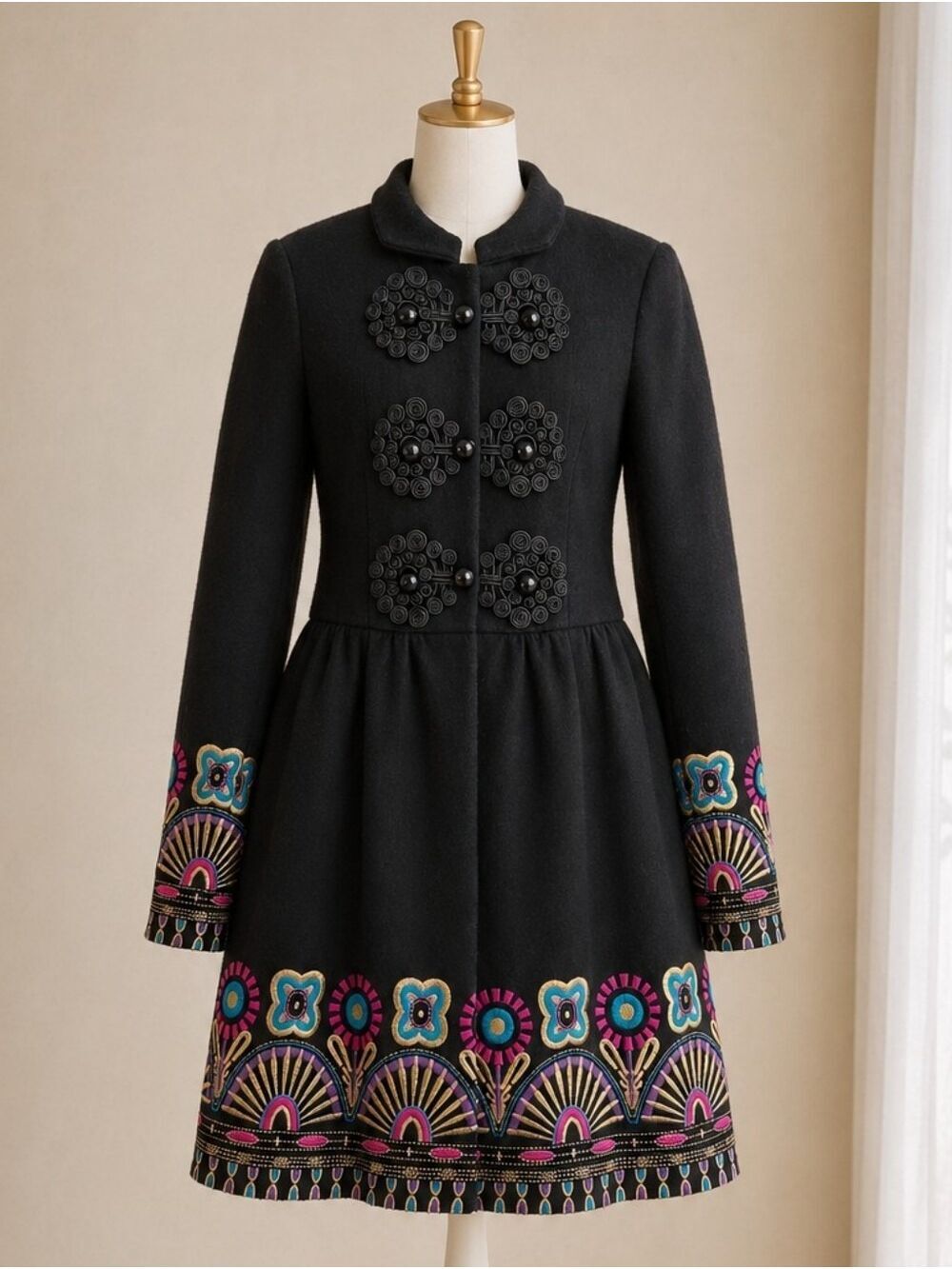 ANTHROPOLOGIE TRACY REESE EMBROIDERED WOOL BLEND STATEMENT COAT SIZE 2